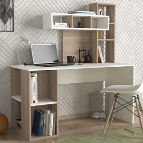 Masă PC Carla (Alb + Maro deschis). Promo -18%. 1071670