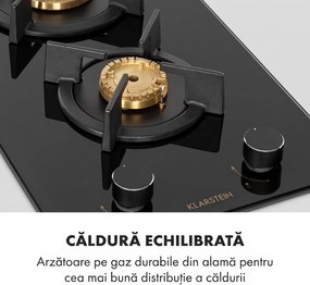 Klarstein Goldflame Domino, plită pe gaz, 2 arzătoare din aramă, ceramică din sticlă