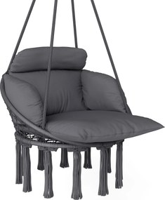 Outsunny Scaun suspendat cu pernă mare umplută hamac fotoliu suspendat cu franjuri kit de suspendare 80 x 60 x 40 cm gri închis | Aosom Romania
