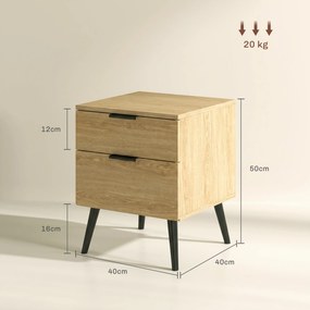 HOMCOM Set de 2 Noptiere cu 2 Sertare pentru Dormitor sau Camera de Zi, 40x40x50 cm, Lemn Natural | Aosom Romania