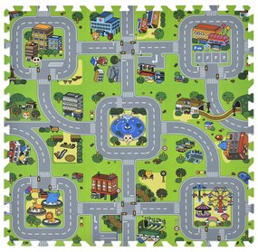 Covor de joacă sub formă de puzzle din 9 piese - strada