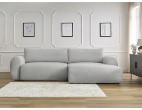 Colțar gri deschis extensibil cu tapițerie din catifea reiată (cu colț pe partea dreaptă) Lucien – Bobochic Paris