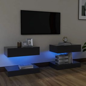 Comode TV cu lumini LED, 2 buc., gri, 60x35 cm 2, Gri, 60 x 35 cm