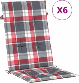vidaXL Perne scaun spătar înalt 6 buc. roșu carouri 120x50x3 cm textil