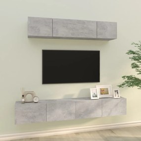 3114529 vidaXL Set dulap TV, 4 piese, gri beton, lemn prelucrat