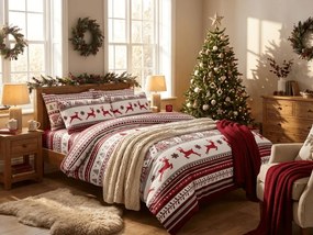 Lenjerie de pat din microfibra alb/rosu, CAPRIOARE