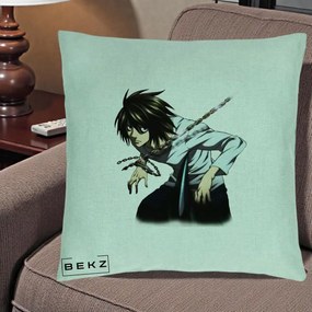 Perna Personalizata Death Note L Lawliet Lanturi, 40x40 cm, Verde Menta, Husa Detasabila, Perna Inclusa, BEKZ®