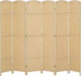 HOMCOM Paravan interior din lemn 6 panouri 240 x 170 cm separator de cameră pliabil pentru living, dormitor, natural | Aosom Romania