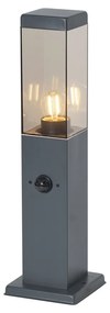 Lampă de exterior gri închis cu sticlă fumurie 45cm IP44 cu priză și senzor de mișcare - Malios