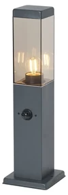 Lampă de exterior gri închis cu sticlă fumurie 45cm IP44 cu priză și senzor de mișcare - Malios