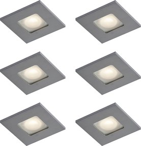 Set de 6 spoturi încastrate moderne Gunmetal pătrate IP44 - Qure