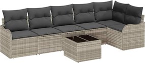 vidaXL Set de canapele pentru grădină cu pernă 7 pcs Gri Rattan poli