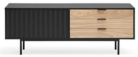 Comodă TV neagră/în culoare naturală cu aspect de lemn de stejar 140x52 cm Sierra – Teulat