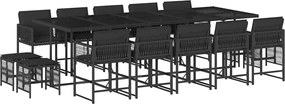 vidaXL Set mobilier de grădină cu perne, 15 piese, negru, poliratan
