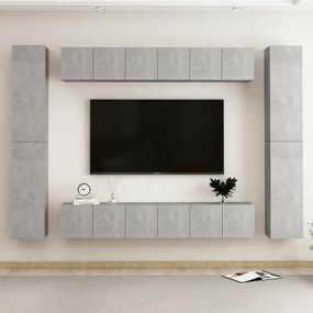 3079085 vidaXL Set de dulapuri TV, 10 piese, gri beton, lemn prelucrat