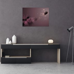 Tablou pe sticlă - Floare și fluture (70x50 cm)
