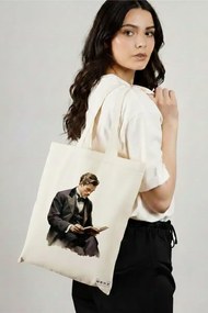 Sacosa de Panza pentru Cumparaturi, Geanta Tote, model The intellectual 38 x 34.5 cm, Alba, BEKZ®