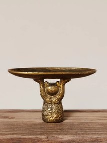 Tavă decorativă urs auriu, din aluminiu și cositor, H18 cm, Bear