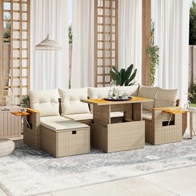 vidaXL Set canapele de grădină, 7 piese, cu perne, bej, poliratan