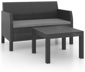 3079667 vidaXL Set mobilier de grădină cu perne, 2 piese, antracit, PP ratan