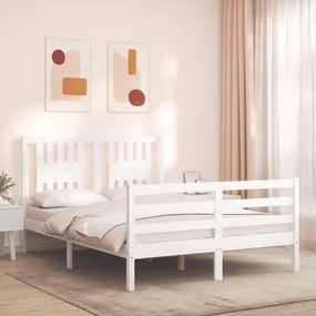 3194547 vidaXL Cadru de pat cu tăblie, dublu, alb, lemn masiv
