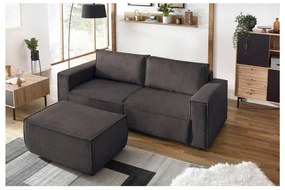 Taburet taupe cu tapițerie din catifea reiată Nihad – Bobochic Paris