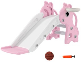 AIYAPLAY Tobogan pentru copii 3 în 1 în formă de girafă cu coș de baschet, cățărare și minge, 106 x 51,5 x 52 cm, roz | Aosom Romania