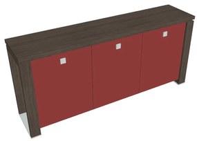 Dulap mic Verno+ 200 x 46 x 90 cm, uși de sticlă, stejar antracit / roșu
