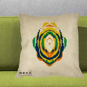 Perna Decorativa Oval Abstract Multicolor, 40x40 cm, Crem, Husa Detasabila, Perna Inclusa, BEKZ®