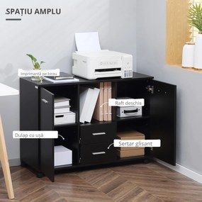 Vinsetto Dulap Mobil pentru Birou, Suport pentru Fax, Scanner, Imprimantă, cu 4 Roti, Design Modern, Negru | Aosom Romania