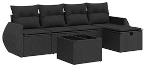 3325571 vidaXL Set mobilier de grădină cu perne, 6 piese, negru, poliratan