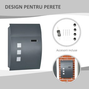 HOMCOM Cutie Postala Curbata din Otel Zincat cu 3 Fante si 2 Chei de Securitate incluse, 45x10x32 cm, Gri | Aosom Romania