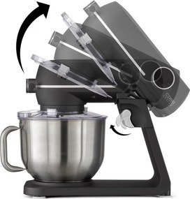 Mixer planetar Caso KM 1800 Black-E, 1800 W, 6 l, 10 viteze, Timer, Vas din inox, Comanda tactila, LED, Negru mat
