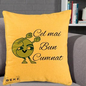 Cadou pentru Cumnat - Perna Personalizata Cel mai Bun Cumnat cu Personaj Funny Verde, 40x40 cm, Galben, Husa Detasabila, Perna Inclusa, BEKZ®