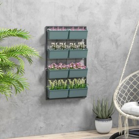 Outsunny Suport pentru Plante, 8 Ghivece Stivuibile, Rezistente la Intemperii, 52.5 x 14 x 90 cm, Gri + Negru | Aosom Romania