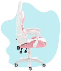 Scaun de gaming roz pentru copii KIDS PINK- WHITE