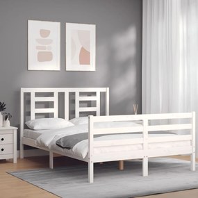 3194702 vidaXL Cadru de pat cu tăblie, alb, 140x200 cm, lemn masiv