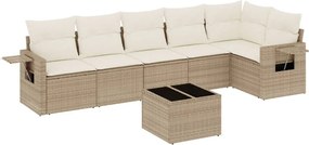 vidaXL Set canapele de grădină, 7 piese, cu perne, bej, poliratan