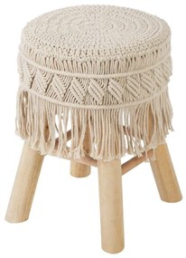 Taburet boho cu sezut acoperit cu macrame, inaltime de 42 cm