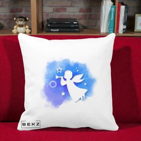 Perna Decorativa Inger cu Trompeta Albastru, 40x40 cm, Alba Mata, Husa Detasabila, Perna Inclusa, BEKZ®
