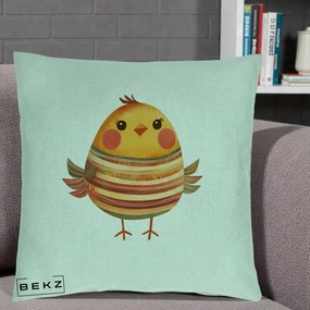 Perna Decorativa Pui Kawaii Portocaliu Dungi Calde, 40x40 cm, Verde Menta, Husa Detasabila, Perna Inclusa, BEKZ®