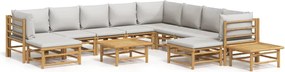 vidaXL Set mobilier de grădină cu perne gri deschis, 12 piese, bambus