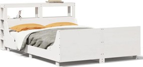 vidaXL Cadru de pat fără saltea, alb, 140x190 cm, lemn masiv de pin