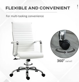 Vinsetto Scaun de birou ergonomic din piele ecologică, cu rotire și balans, 54x62x104-114 cm, alb | Aosom Romania