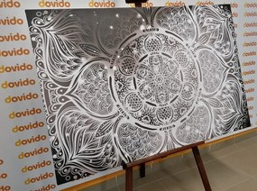 Tablou Mandala  indiană cu un fundal galactic în alb și negru