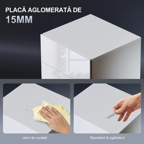 HOMCOM Noptieră cu Lumini LED Reglabile, 3 Sertare și Telecomandă, 40x35x60 cm, Alb | Aosom Romania