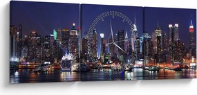 Tablou - Zgârie-nori din New York iluminate (cu ceas) (90x30 cm)