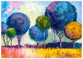 Tablou pe sticlă - Copaci, pictură în ulei (70x50 cm)