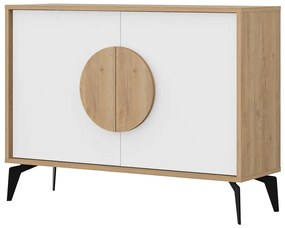 Comodă albă/în culoare naturală joasă cu aspect de lemn de stejar 110x82 cm Vae – Marckeric