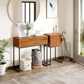 HOMCOM Masa de consolă în design industrial, masă laterală, bufet, 1 dulap, Maro + Negru | Aosom Romania